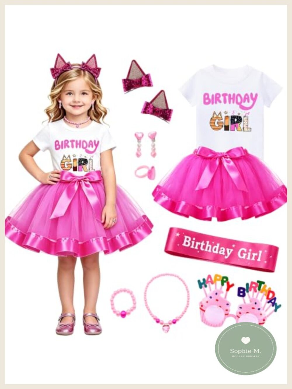 Girls Birthday Tutu Skirt Set with Accessories Complete Outfit